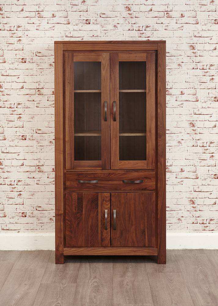 Baumhaus Mayan Walnut Large Glazed Bookcase - CWC01D - Price Crash Furniture