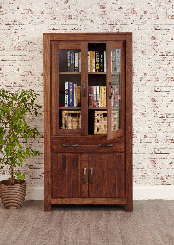 Baumhaus Mayan Walnut Large Glazed Bookcase - CWC01D - Price Crash Furniture