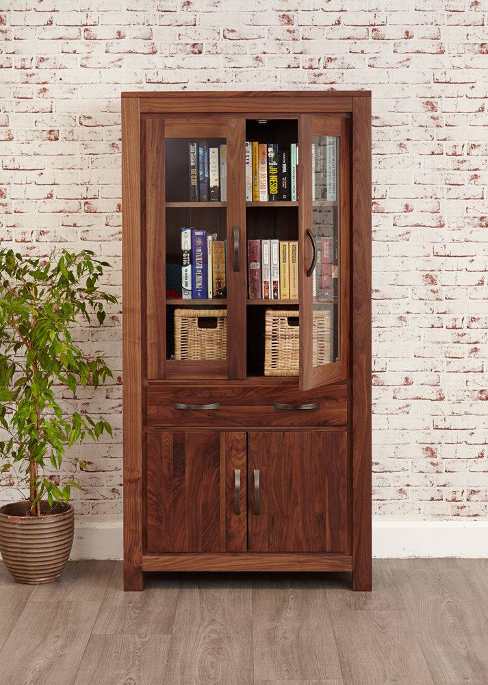 Baumhaus Mayan Walnut Large Glazed Bookcase - CWC01D - Price Crash Furniture