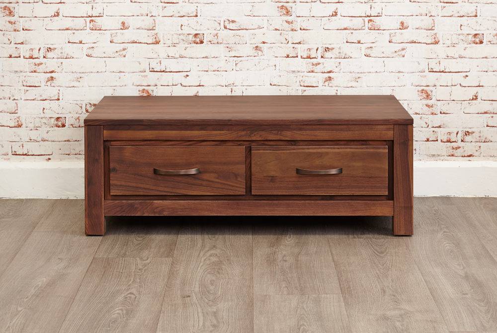 Baumhaus Mayan Walnut Low Four Drawer Coffee Table - CWC08B - Price Crash Furniture