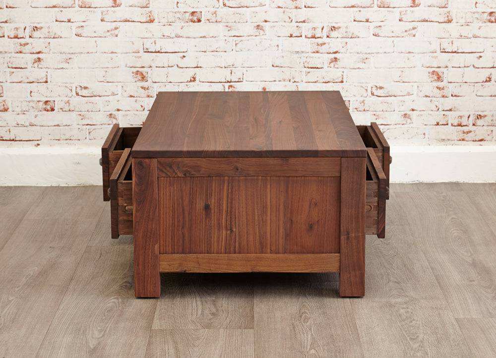 Baumhaus Mayan Walnut Low Four Drawer Coffee Table - CWC08B - Price Crash Furniture
