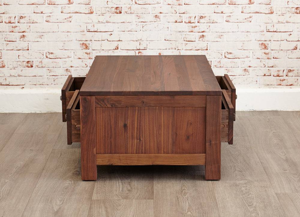 Baumhaus Mayan Walnut Low Four Drawer Coffee Table - CWC08B - Price Crash Furniture