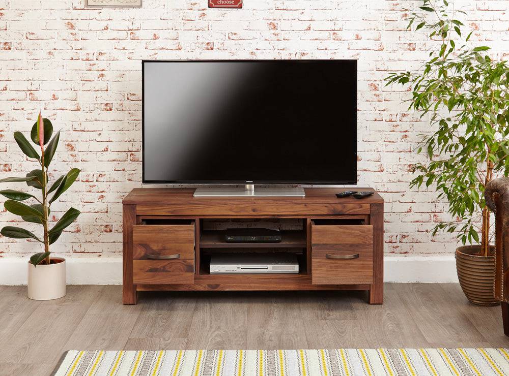 Baumhaus Mayan Walnut Low Widescreen Television Cabinet - Price Crash Furniture