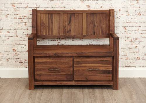 Baumhaus Mayan Walnut Monks Bench With Shoe Storage - Price Crash Furniture