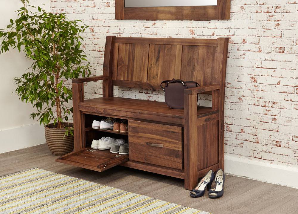 Baumhaus Mayan Walnut Monks Bench With Shoe Storage - Price Crash Furniture