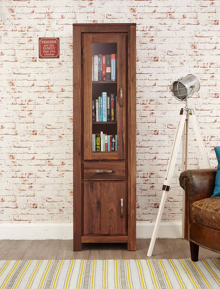 Baumhaus Mayan Walnut Narrow Glazed Bookcase - Price Crash Furniture