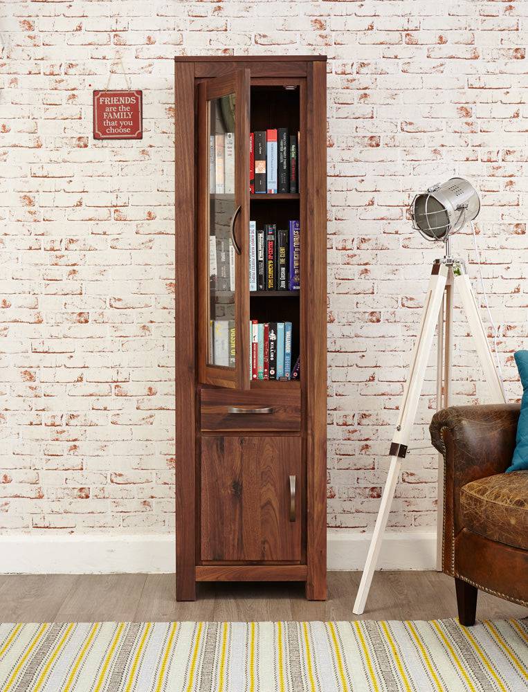 Baumhaus Mayan Walnut Narrow Glazed Bookcase - Price Crash Furniture