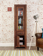 Baumhaus Mayan Walnut Narrow Glazed Bookcase - Price Crash Furniture