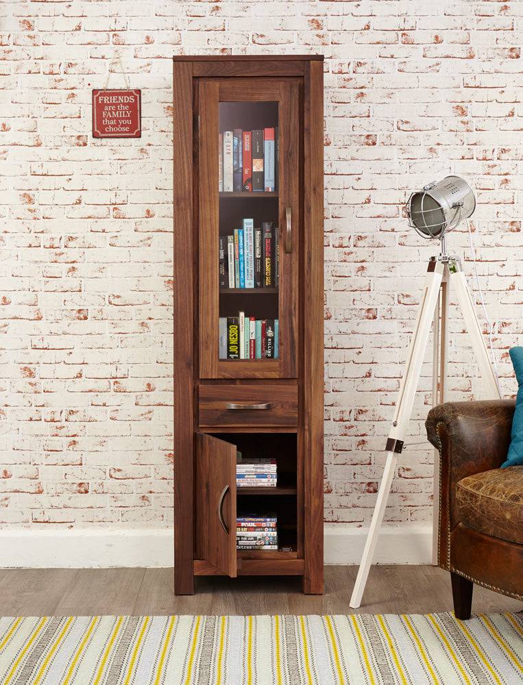 Baumhaus Mayan Walnut Narrow Glazed Bookcase - Price Crash Furniture