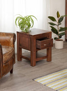 Baumhaus Mayan Walnut One Drawer Lamp Table - Price Crash Furniture