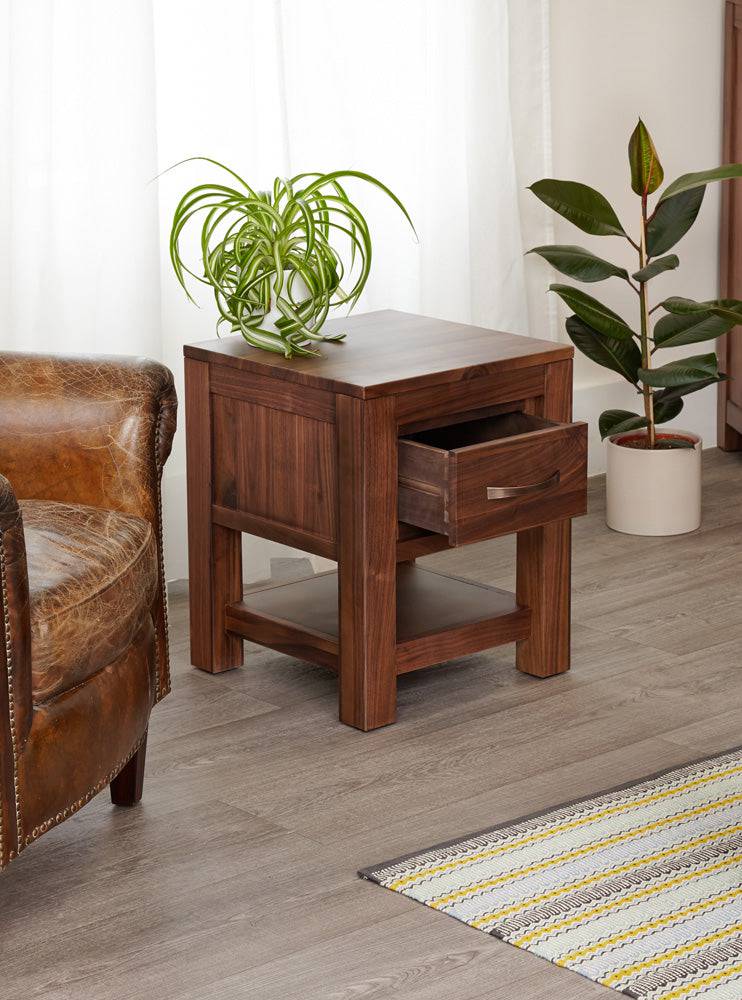 Baumhaus Mayan Walnut One Drawer Lamp Table - Price Crash Furniture