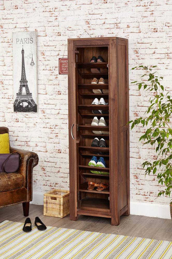 Baumhaus Mayan Walnut Tall Shoe Cupboard - Price Crash Furniture