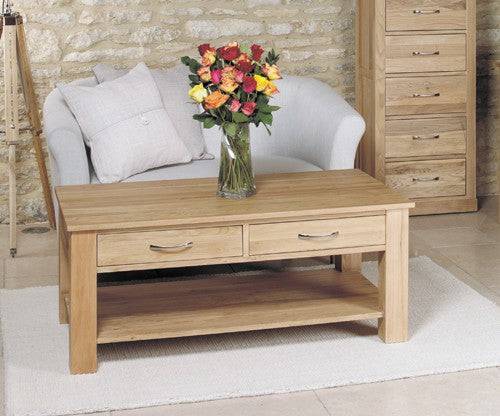 Baumhaus Mobel Oak Four Drawer Coffee Table - COR08D - Price Crash Furniture