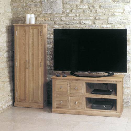 Baumhaus Mobel Oak Four Drawer Television Cabinet - Price Crash Furniture