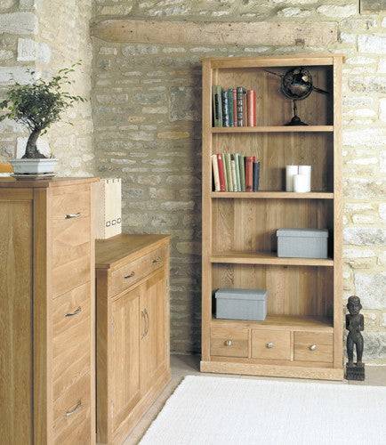 Baumhaus Mobel Oak Large 3 Drawer Bookcase - COR01A - Price Crash Furniture