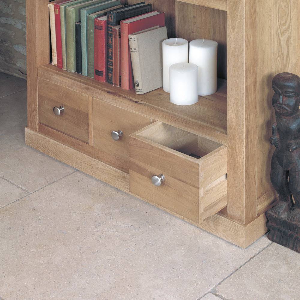 Baumhaus Mobel Oak Large 3 Drawer Bookcase - COR01A - Price Crash Furniture