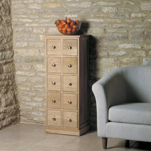 Baumhaus Mobel Oak Multi-Drawer DVD / CD Storage Chest - Price Crash Furniture