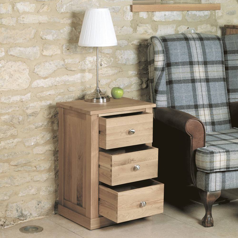 Baumhaus Mobel Oak Three Drawer Lamp Table - COR10B - Price Crash Furniture