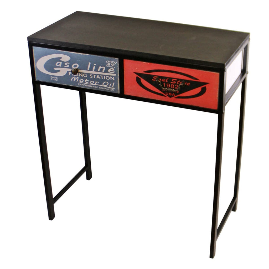 Black Console Table With 2 Drawers, Retro Design To Drawers - Price Crash Furniture