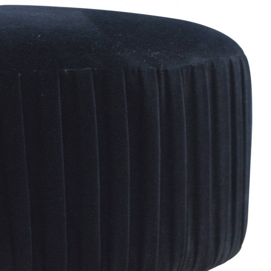 Black Cotton Velvet Pleated Footstool With Gold Base - Price Crash Furniture