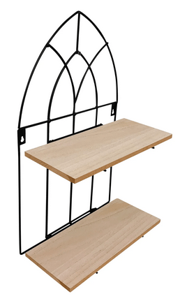 Black Metal Arch With 2 Wooden Shelves - Price Crash Furniture