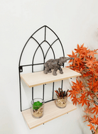 Black Metal Arch With 2 Wooden Shelves - Price Crash Furniture