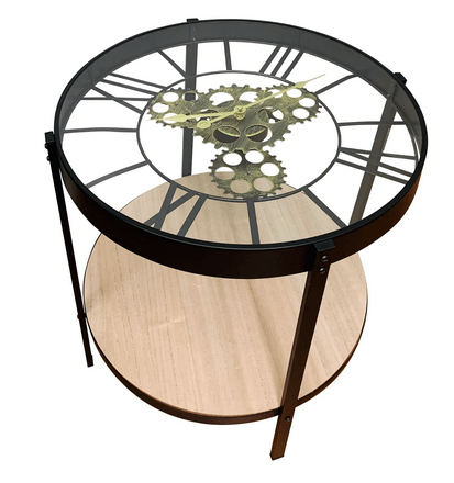 Black Metal Glass Topped Clock Table - Price Crash Furniture