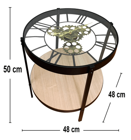 Black Metal Glass Topped Clock Table - Price Crash Furniture