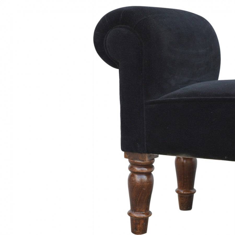 Black Velvet Bench With Turned Feet - Price Crash Furniture