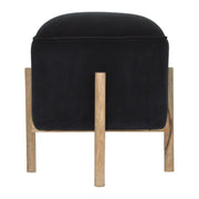 Black Velvet Footstool with Solid Wood Legs - Price Crash Furniture