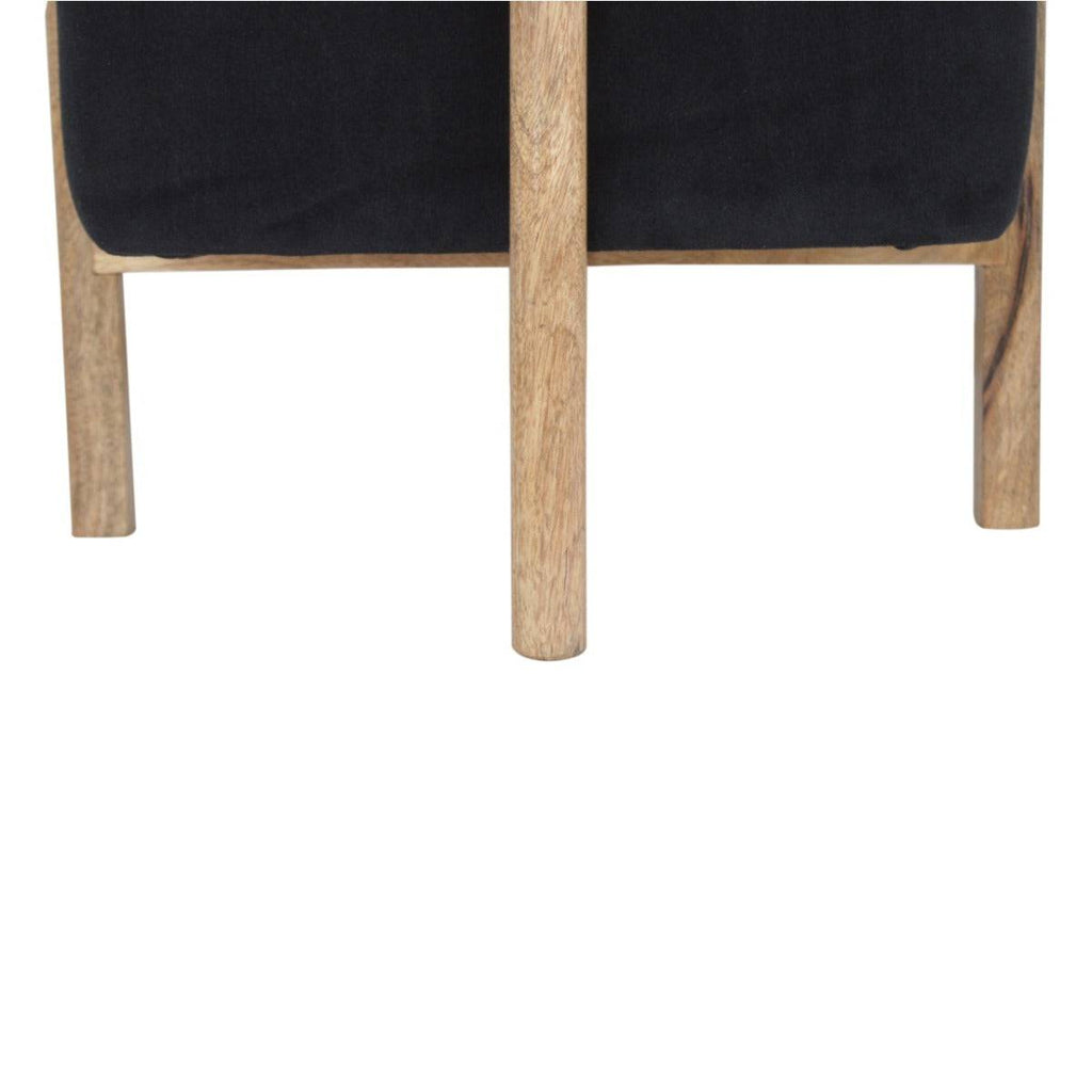 Black Velvet Footstool with Solid Wood Legs - Price Crash Furniture
