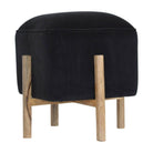 Black Velvet Footstool with Solid Wood Legs - Price Crash Furniture