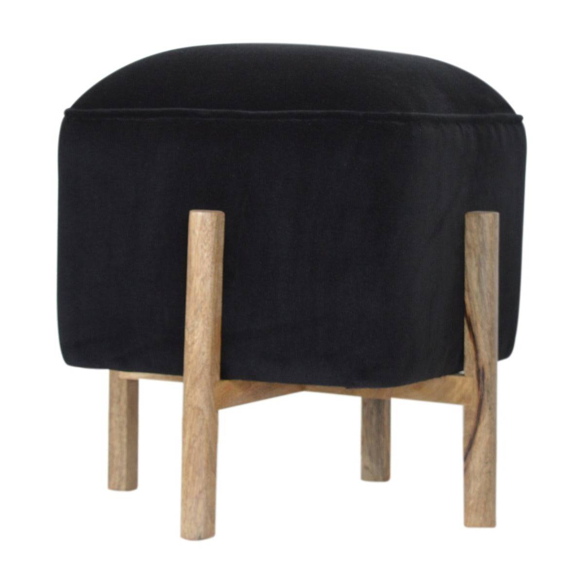 Black Velvet Footstool with Solid Wood Legs - Price Crash Furniture