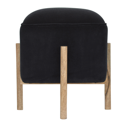 Black Velvet Footstool with Solid Wood Legs - Price Crash Furniture