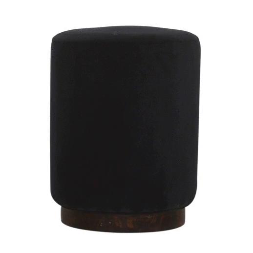 Black Velvet Footstool with Wooden Base - Price Crash Furniture
