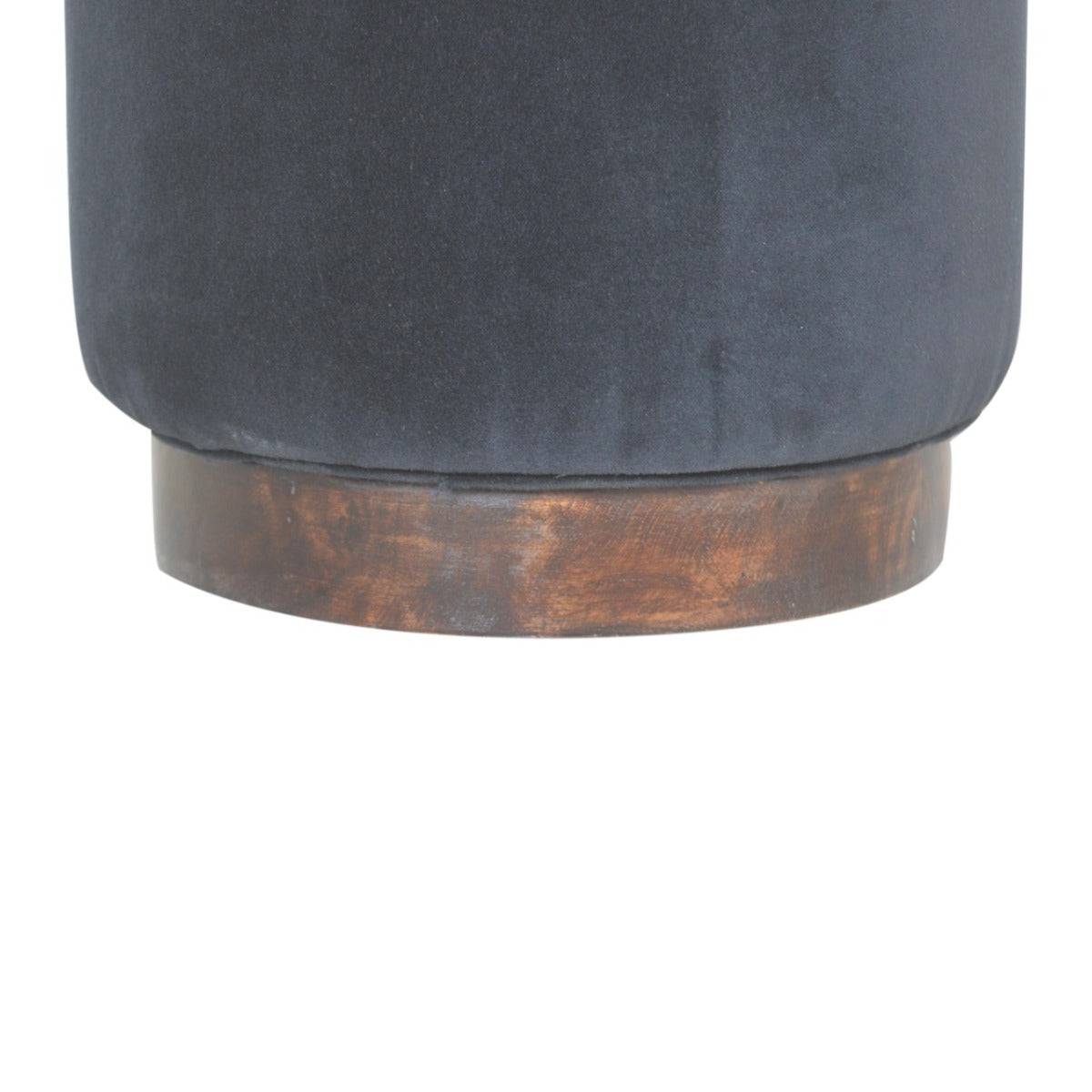 Black Velvet Footstool with Wooden Base - Price Crash Furniture