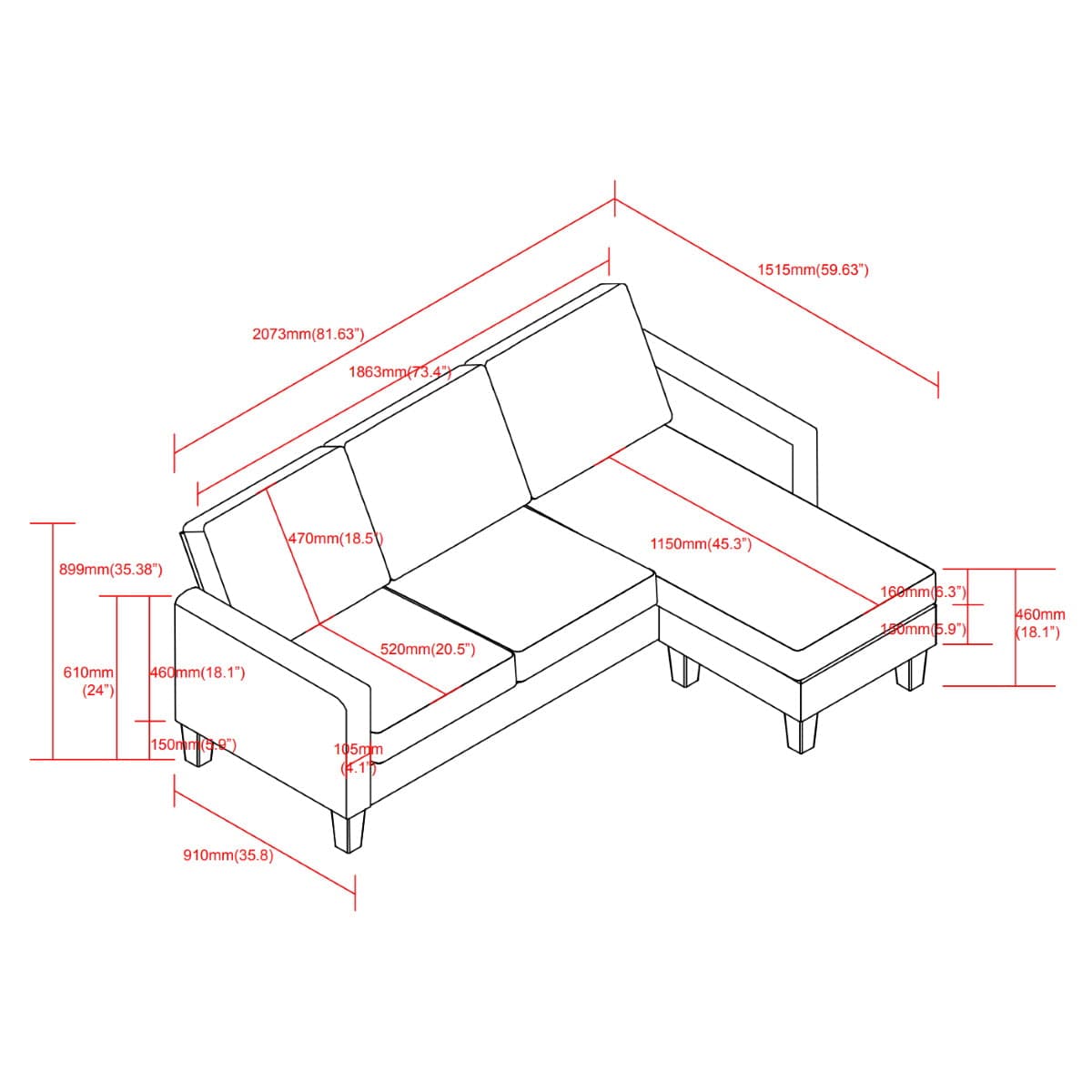 Bowen Corner L Shape Sofa with Contrast Welting in Blue Chenile by Dorel - Price Crash Furniture