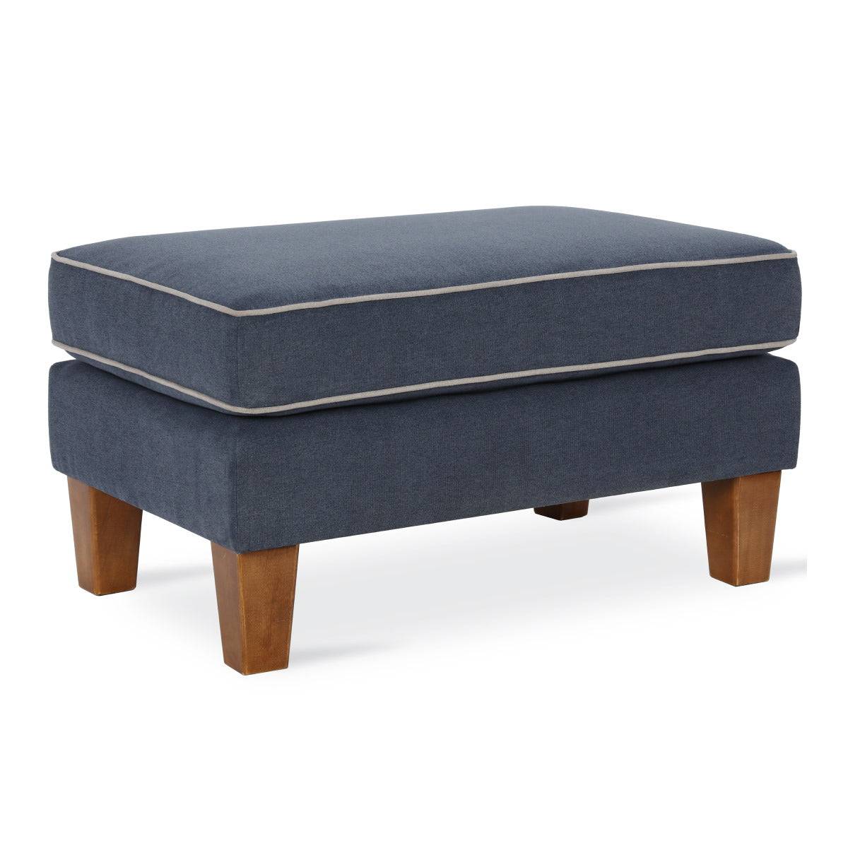 Bowen Ottoman Footstool with Contrast Welting in Blue Chenile by Dorel - Price Crash Furniture