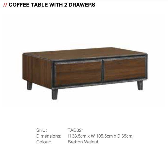Bretton Coffee Table with Drawers by TAD - Price Crash Furniture