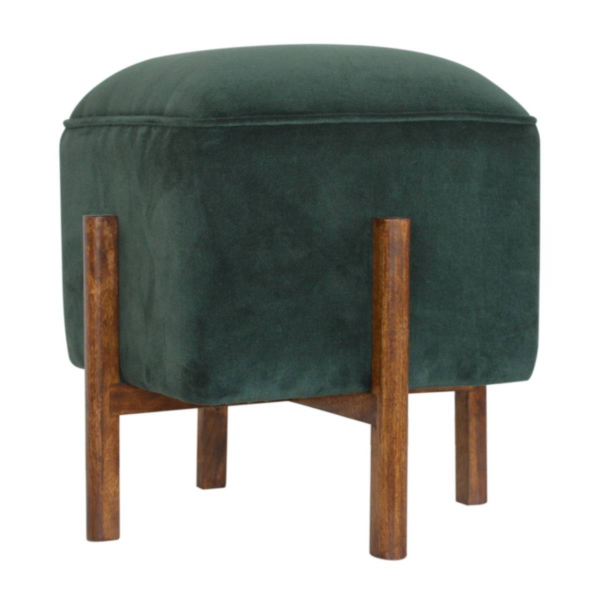 Brick Red Velvet Footstool with Solid Wood Legs - Price Crash Furniture