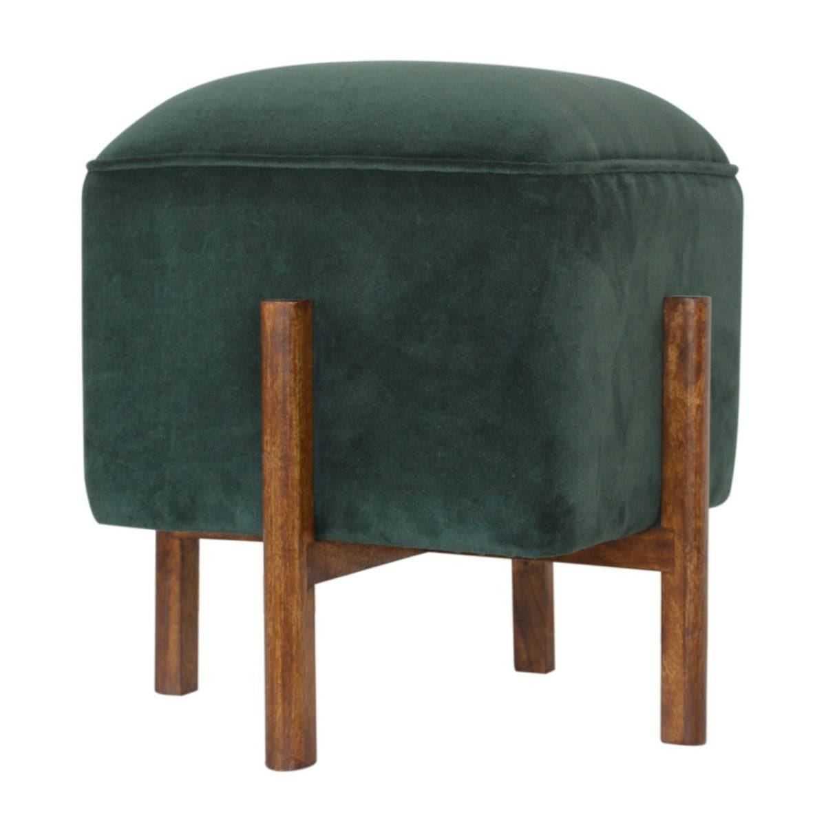 Brick Red Velvet Footstool with Solid Wood Legs - Price Crash Furniture