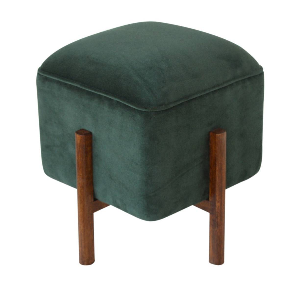 Brick Red Velvet Footstool with Solid Wood Legs - Price Crash Furniture