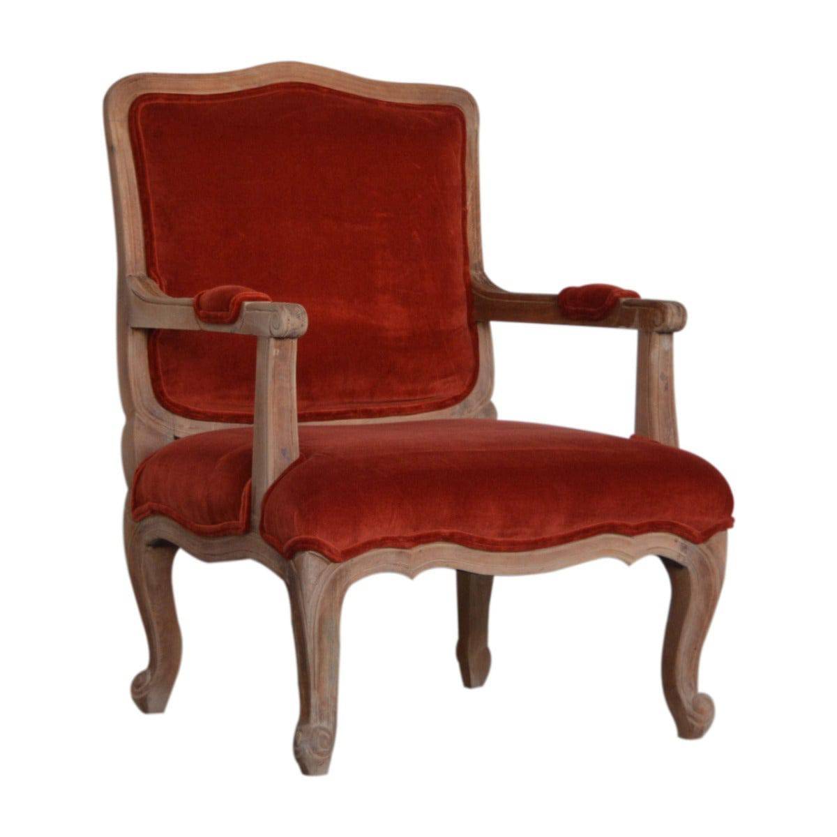 Brick Red Velvet French Style Chair - Price Crash Furniture