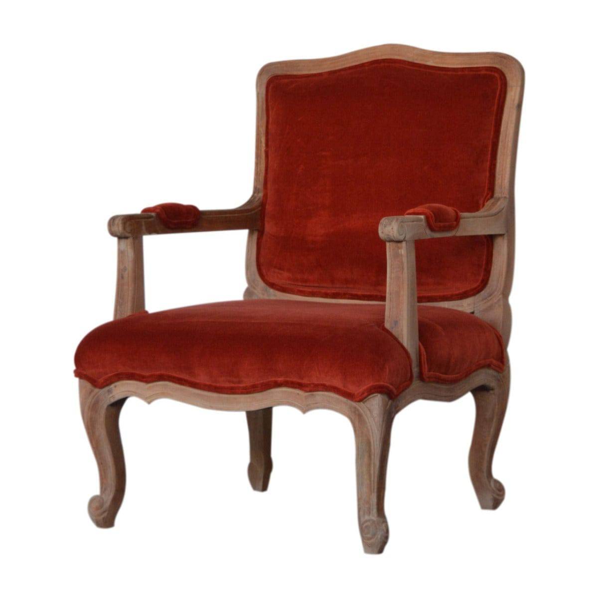 Brick Red Velvet French Style Chair - Price Crash Furniture