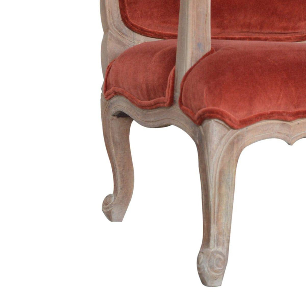 Brick Red Velvet French Style Chair - Price Crash Furniture
