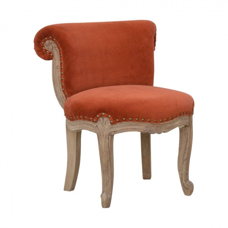 Brick Red Velvet Studded Accent Chair With Cabriole Legs - Price Crash Furniture