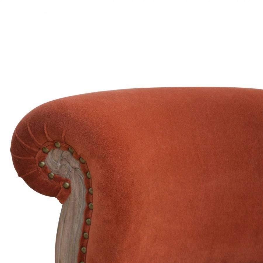 Brick Red Velvet Studded Accent Chair With Cabriole Legs - Price Crash Furniture