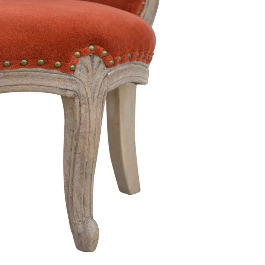 Brick Red Velvet Studded Accent Chair With Cabriole Legs - Price Crash Furniture