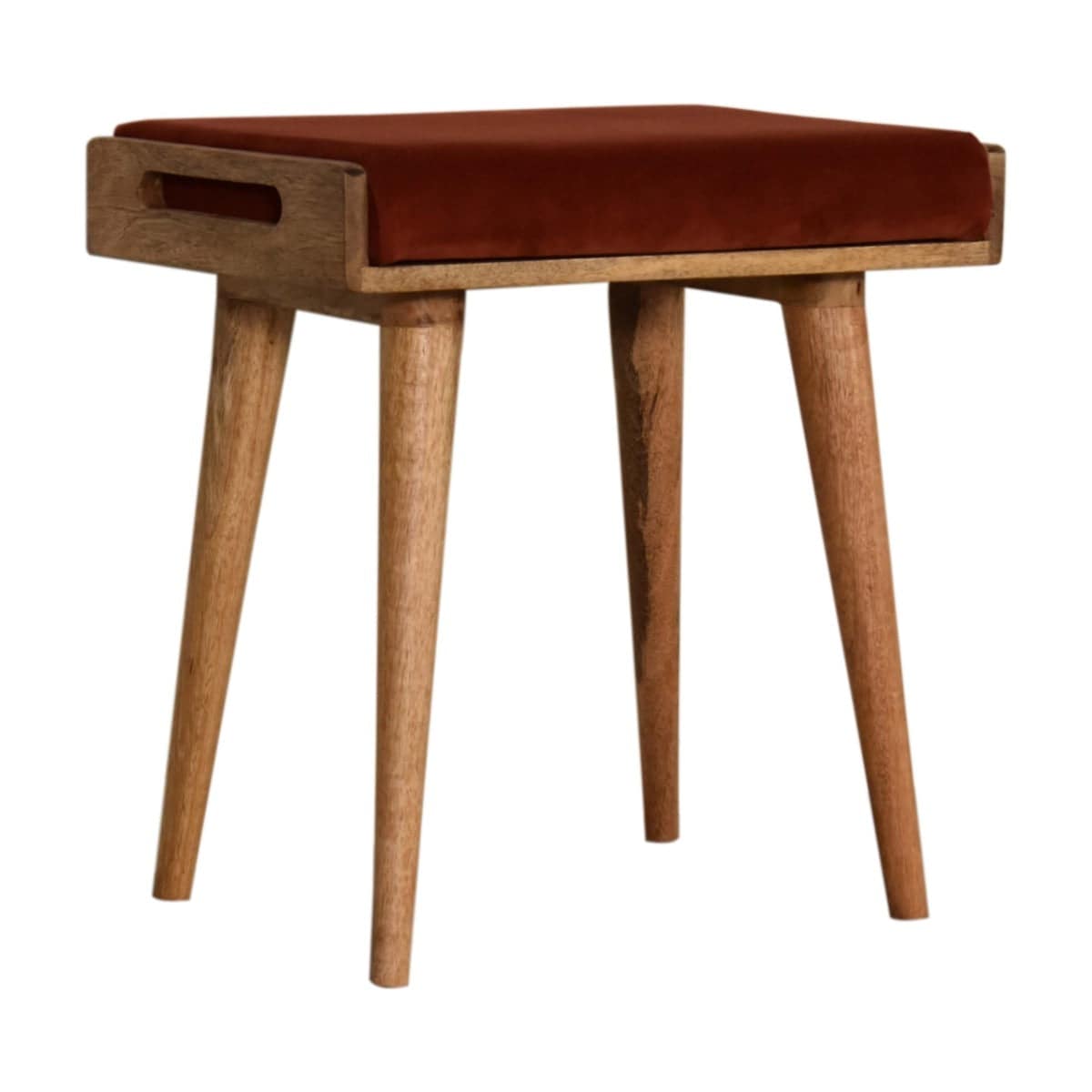 Brick Red Velvet Tray Style Footstool - Price Crash Furniture