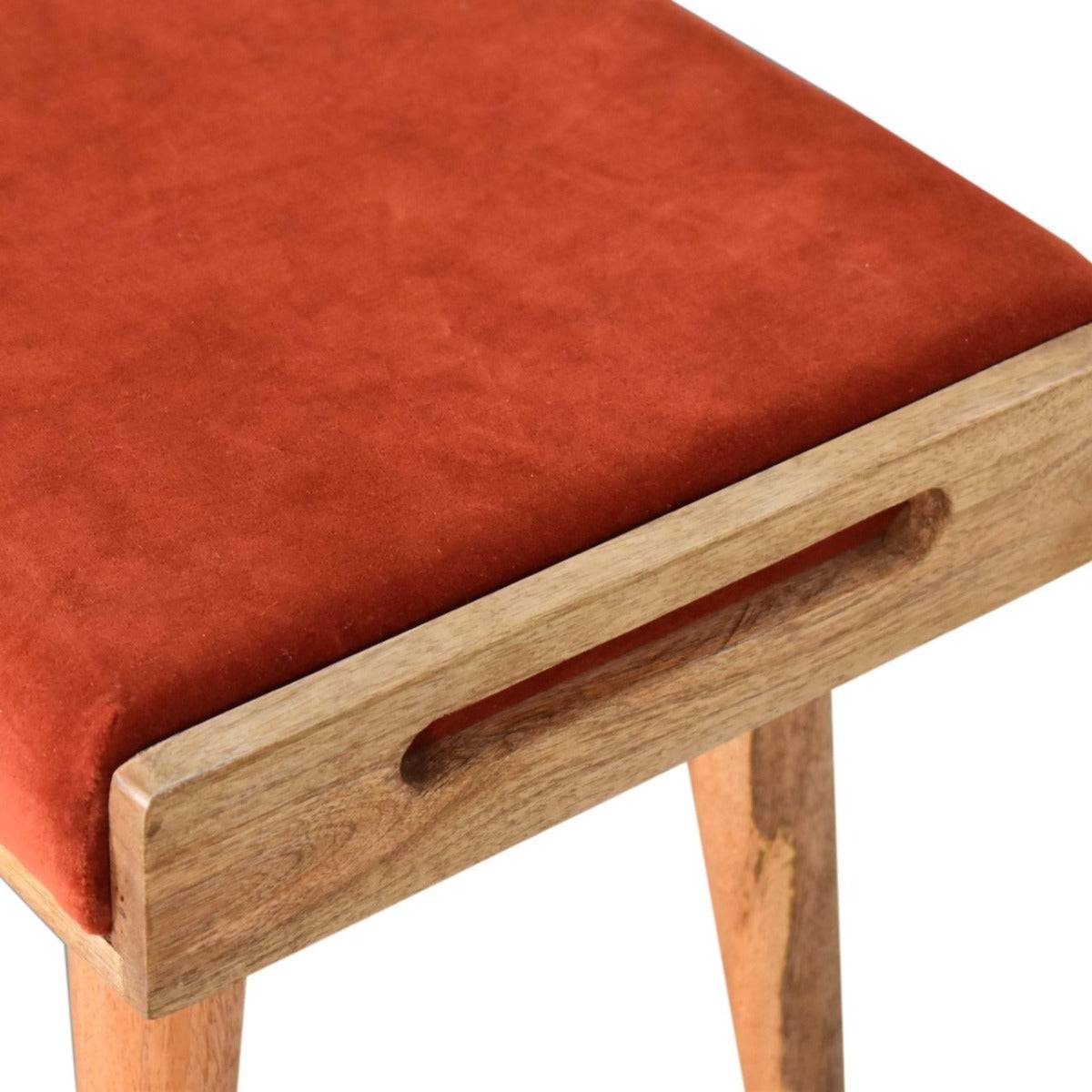 Brick Red Velvet Tray Style Footstool - Price Crash Furniture